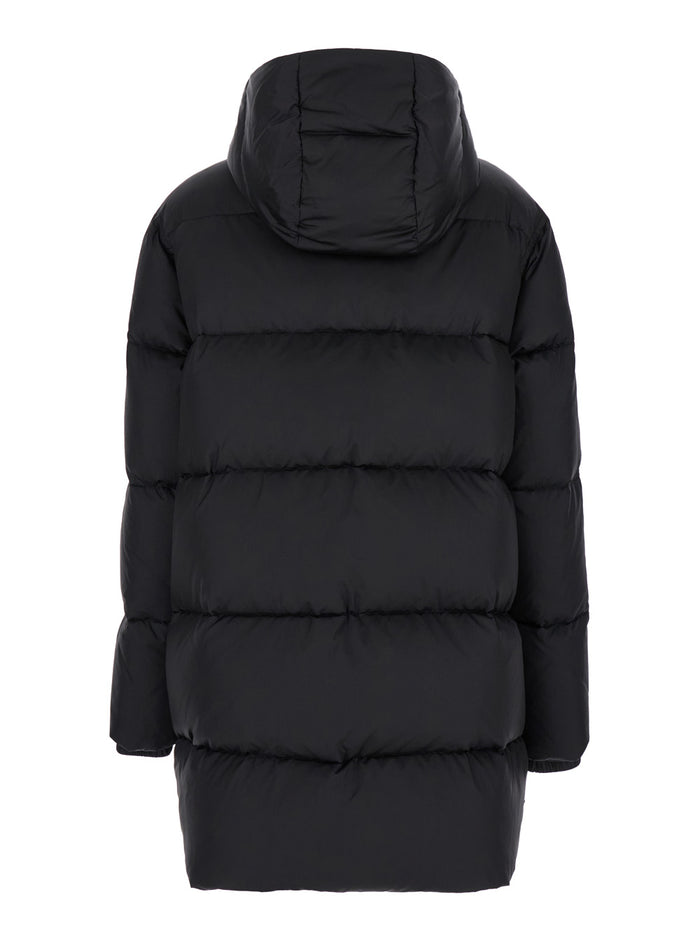 Black Quilted Down Jacket Tech Fabric Woman Polyamide