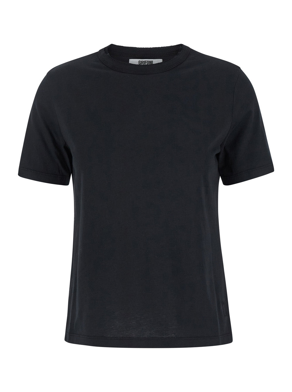 Black Crewneck T-Shirt With Logo Patch On The Front Cotton Woman Tshirts And Polo Shirts