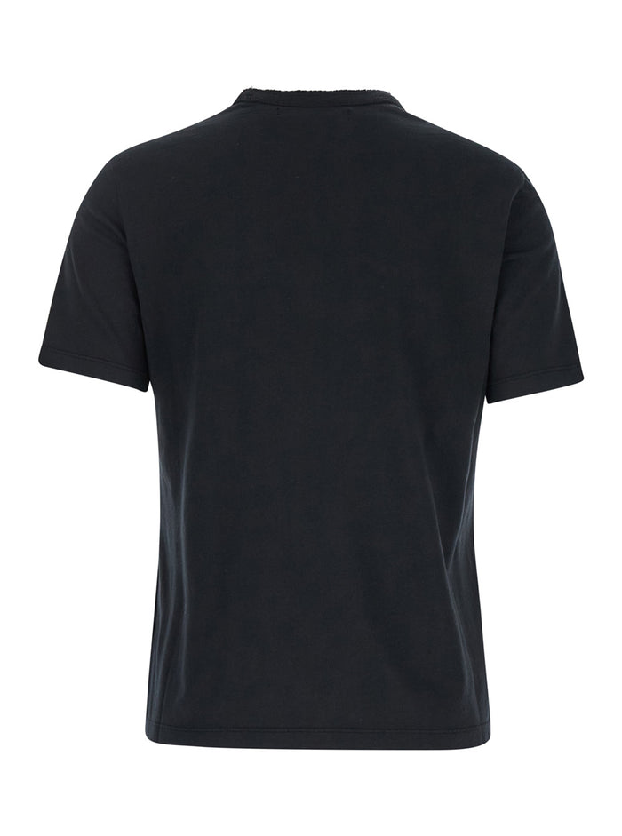 Black Crewneck T-Shirt With Logo Patch On The Front Cotton Woman Tshirts And Polo Shirts
