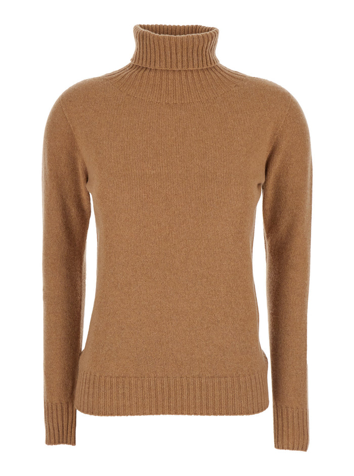 Beige Sweater With High Neck Cashmere Woman Jersey