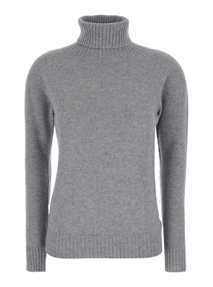 Brown Sweater With High Neck Cashmere Woman Grey Jersey