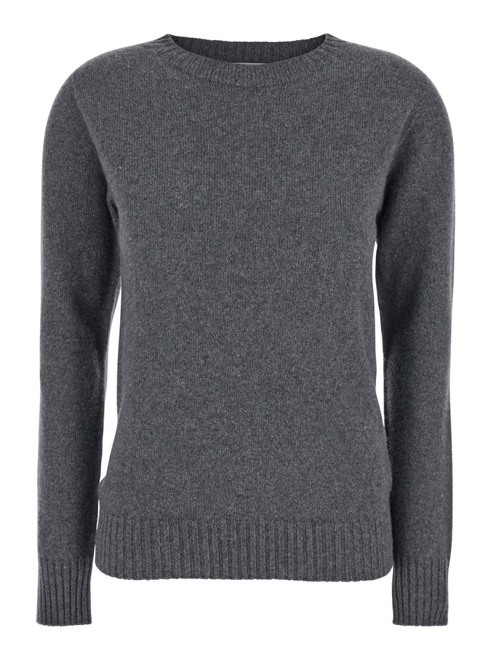 Grey Crewneck Sweater With Ribbed Trims Cashmere Woman Jersey