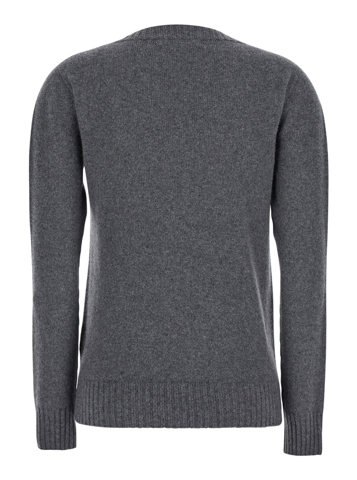 Grey Crewneck Sweater With Ribbed Trims Cashmere Woman Jersey