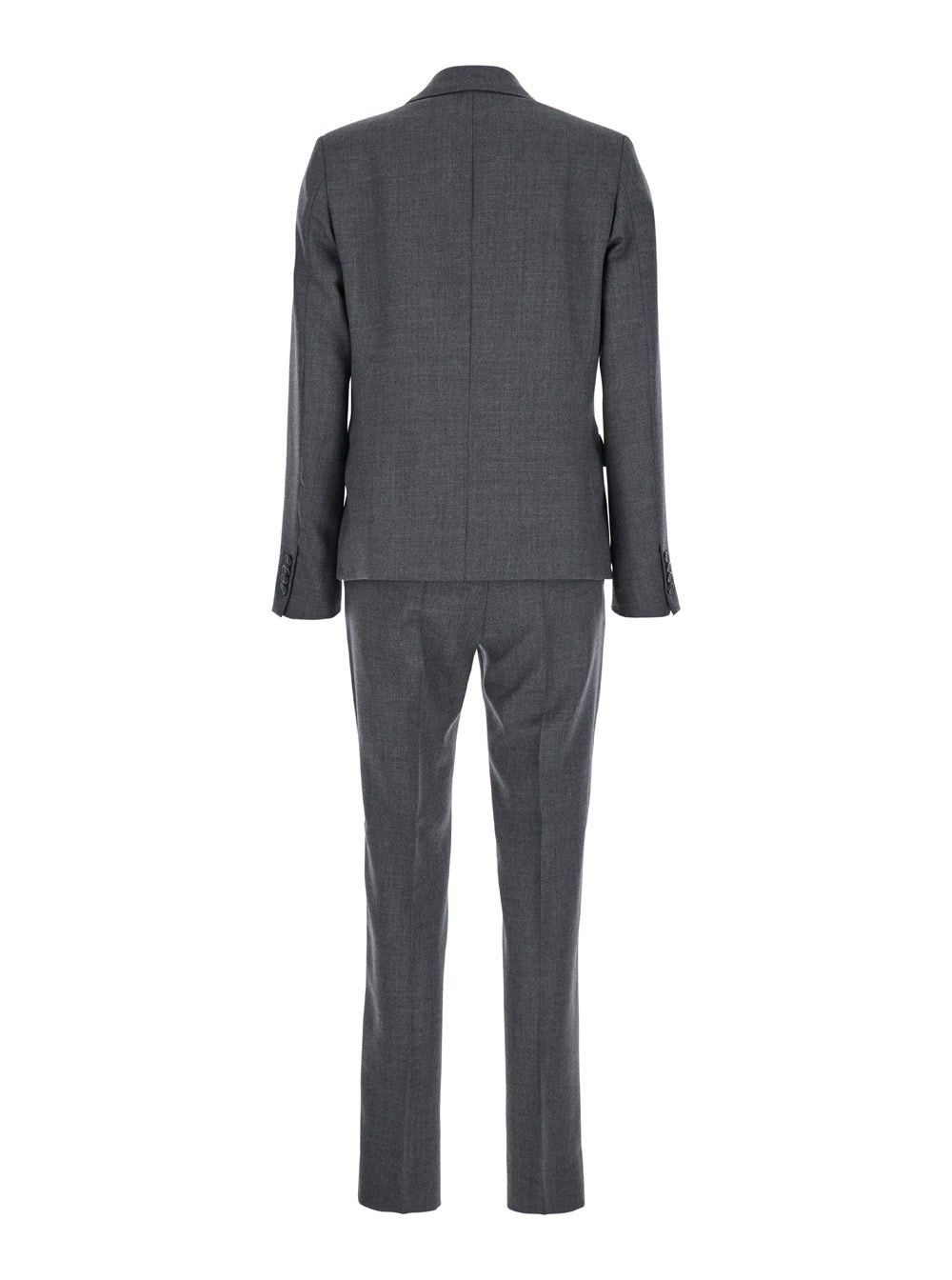 Grey Single-Breasted Suit With Notched Revers Wool Blend Stretch Woman Suits