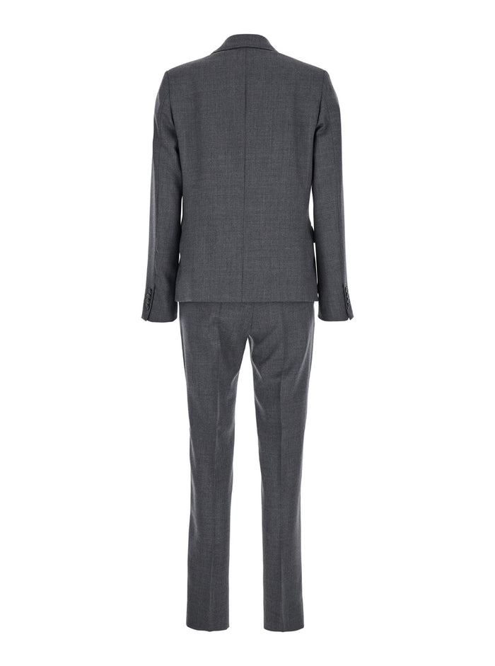Grey Single-Breasted Suit With Notched Revers Wool Blend Stretch Woman Suits