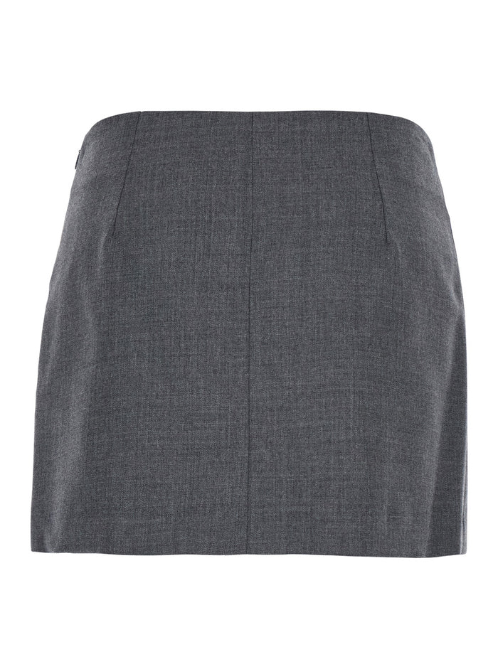 Grey Miniskirt With Zip Closure Wool Woman Virgin Skirt