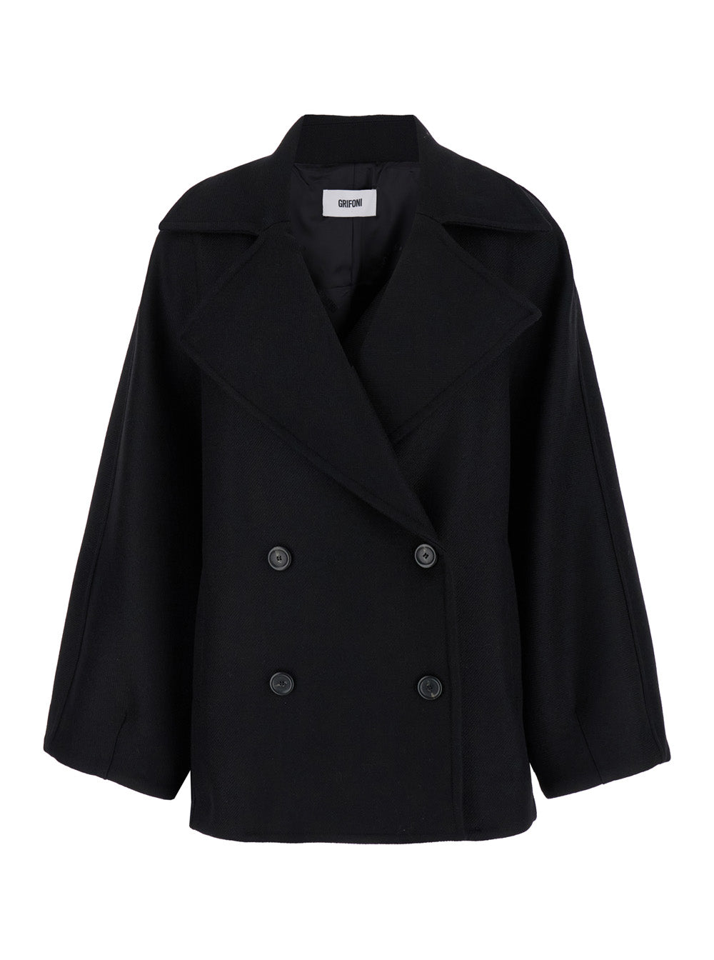 Black Oversize Double-Breasted Jacket Wool Woman Virgin Blazers