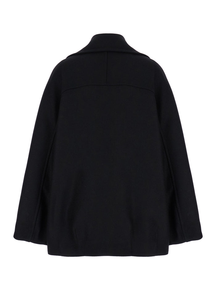 Black Oversize Double-Breasted Jacket Wool Woman Virgin Blazers