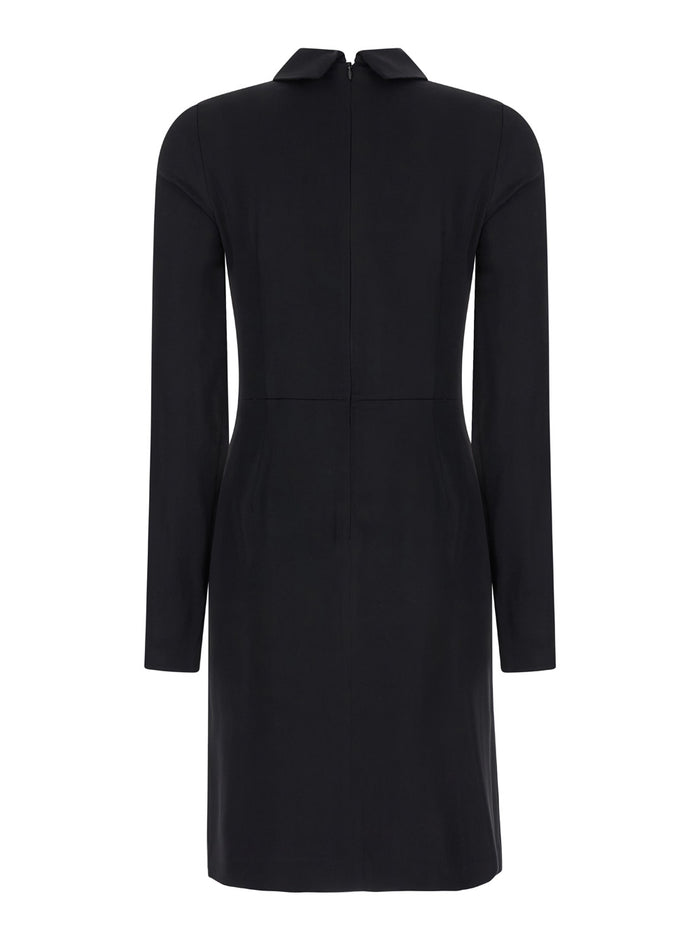 Black Dress With Classic Collar Viscose Stretch Woman Elastan