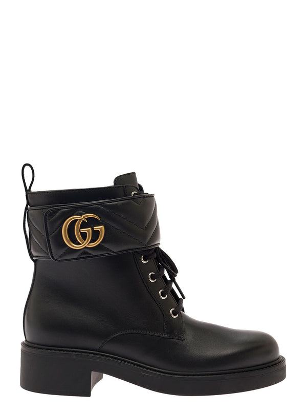 Black Ankle Boot With Textured Hardware Half Calf