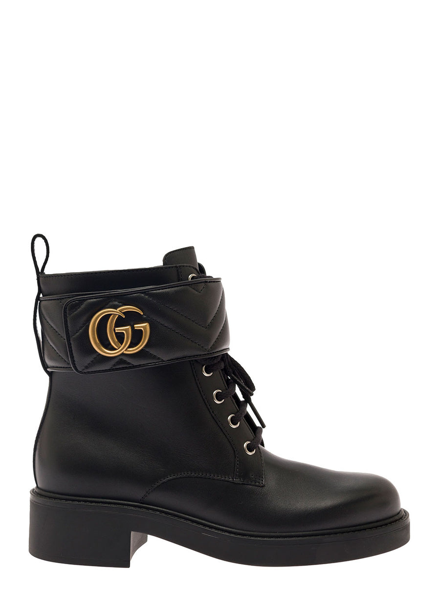 Black Ankle Boot With Textured Hardware Half Calf