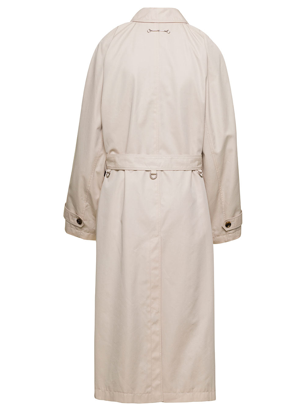 Beige Single-Breasted Trench Coat With Matching Belt Cotton Blend Woman Polyamide