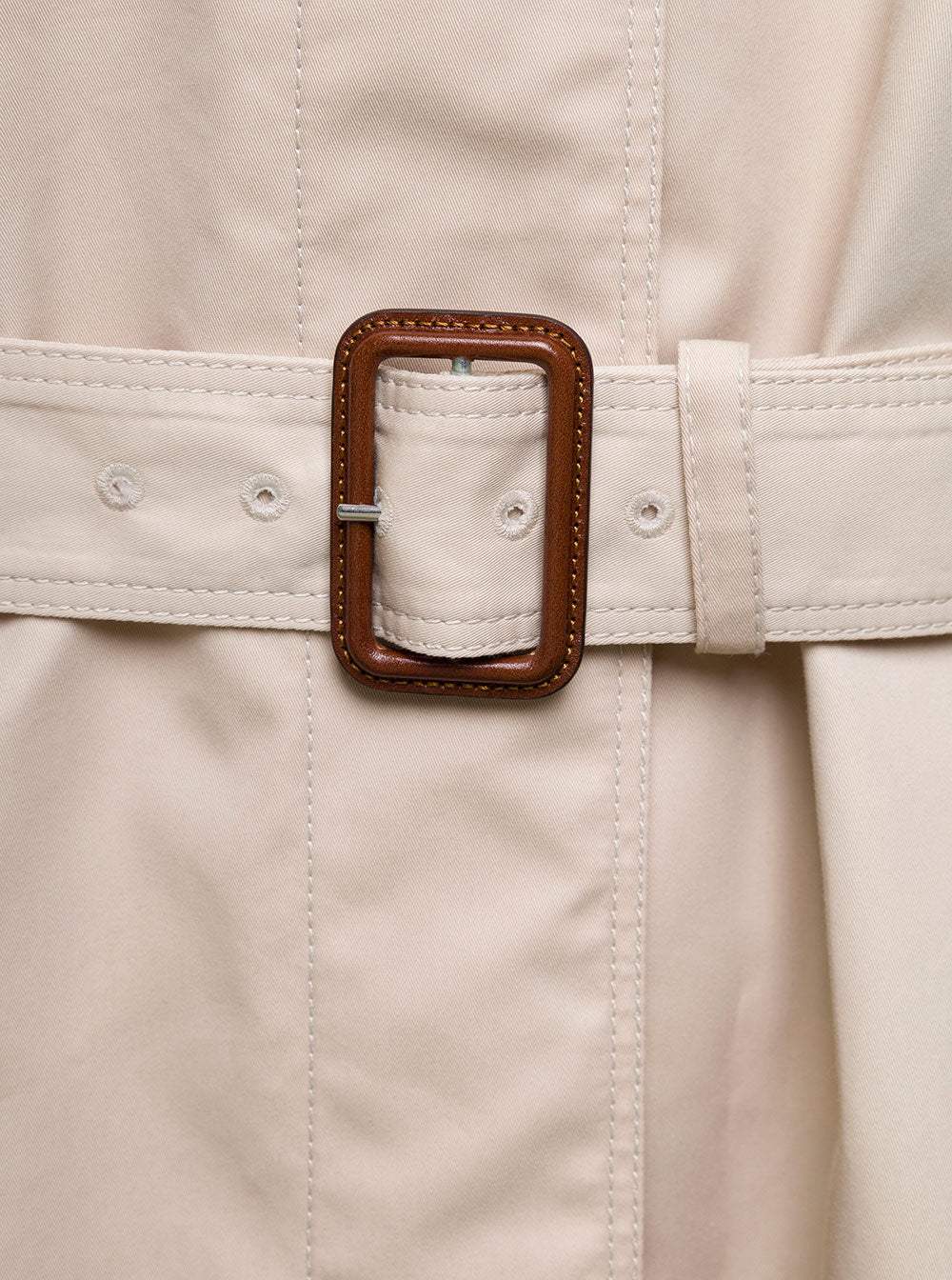 Beige Single-Breasted Trench Coat With Matching Belt Cotton Blend Woman Polyamide