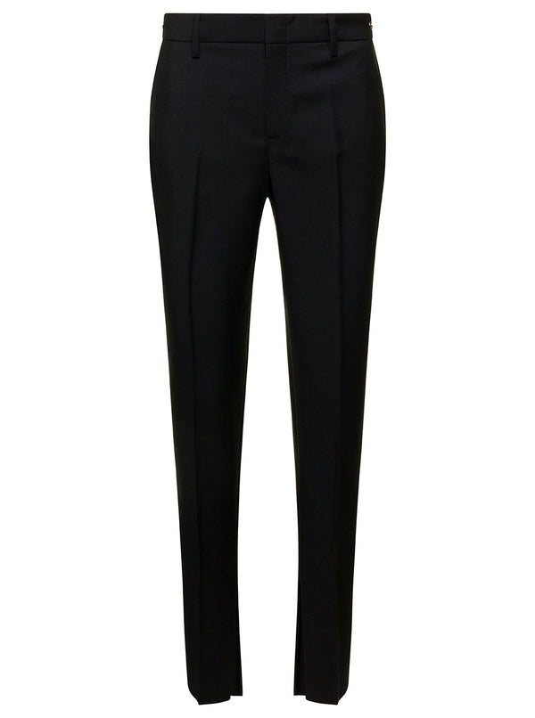 Black Slim Pants With Horsebit Detail Mohair Trousers