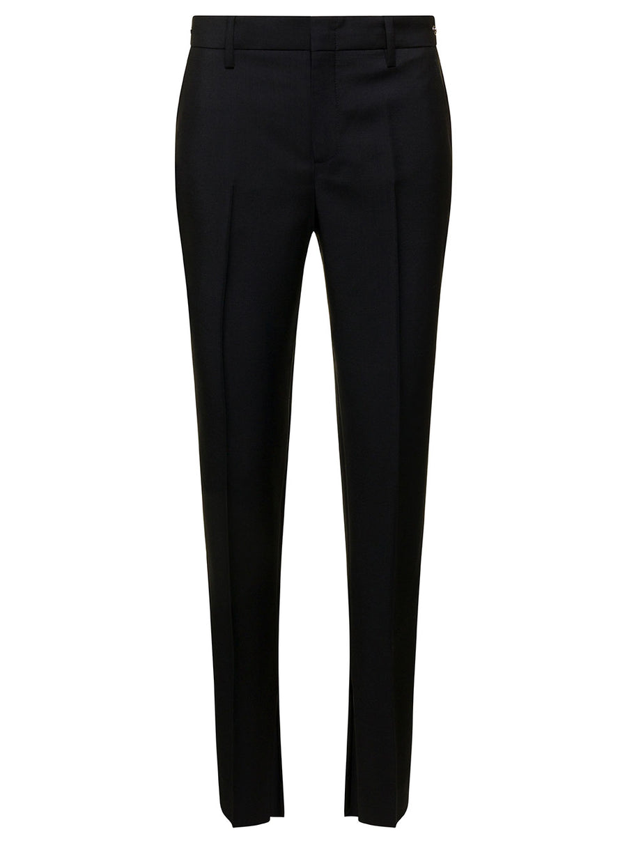 Black Slim Pants With Horsebit Detail Mohair Trousers