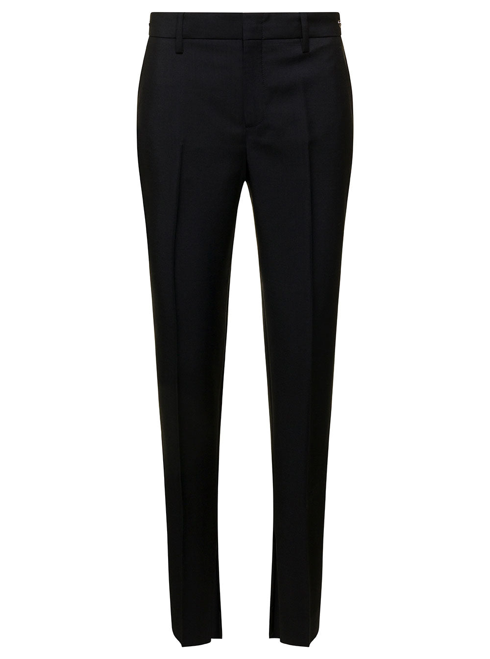 Black Slim Pants with Horsebit Detail in Mohair and Wool Woman Trousers