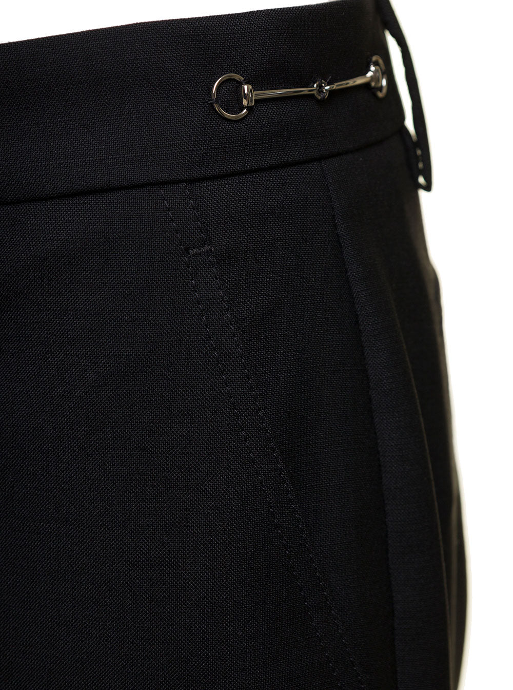 Black Slim Pants with Horsebit Detail in Mohair and Wool Woman Trousers