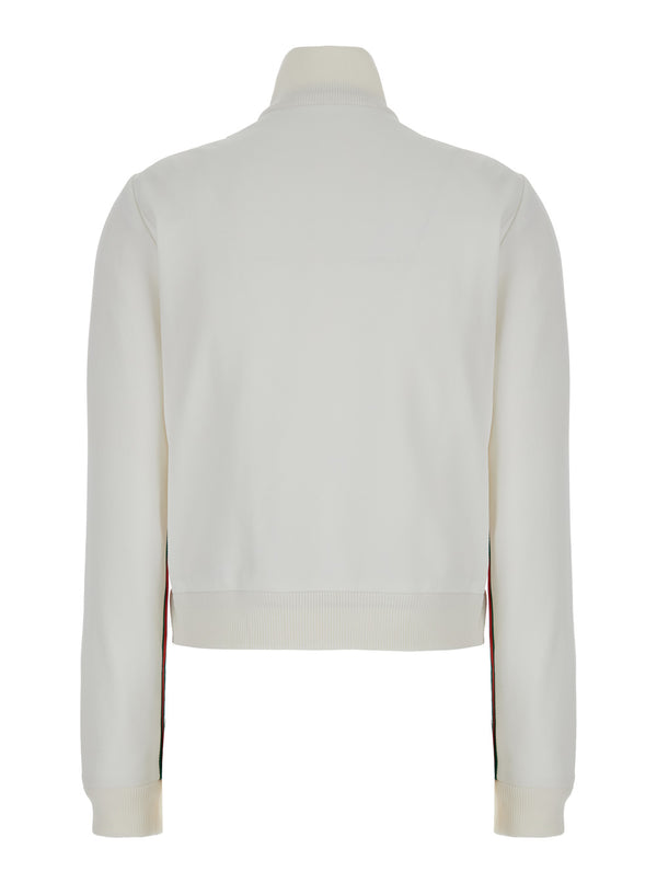 White Crop Sweatshirt With Web Detail Polyamide Sweatshirts