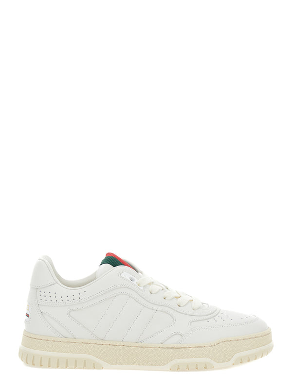 White Low Top Sneakers With Web Detail Calf Skin Trainers