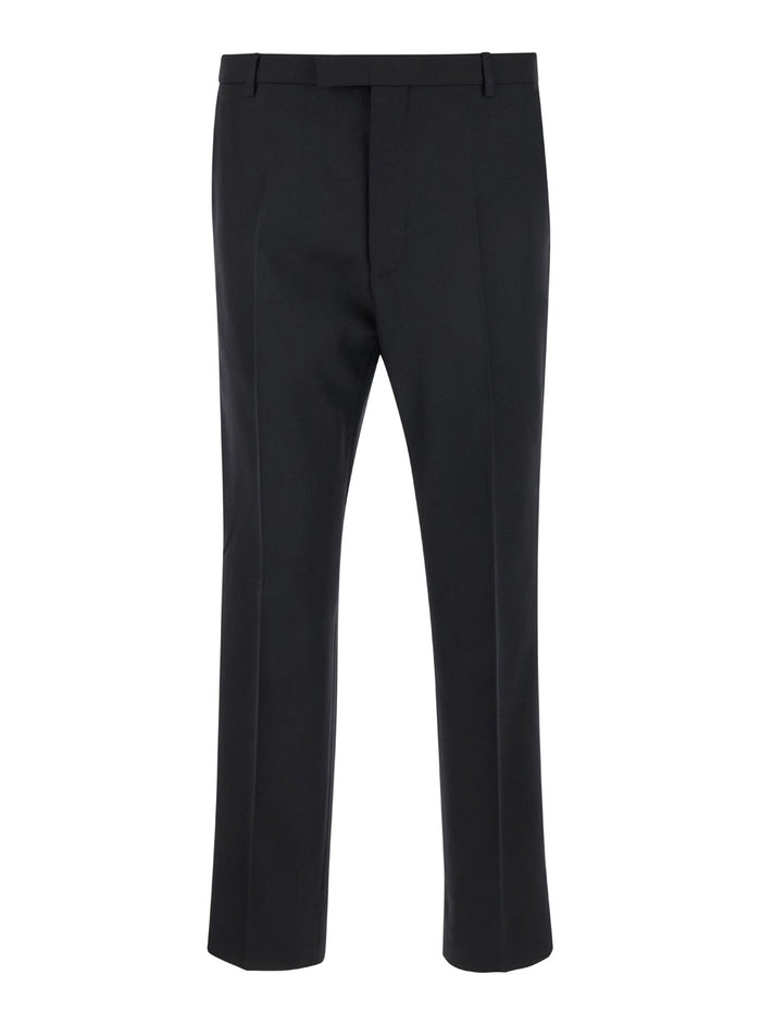 Black Tailored Pants with Tonal Logo Lettering in Wool Man Trousers