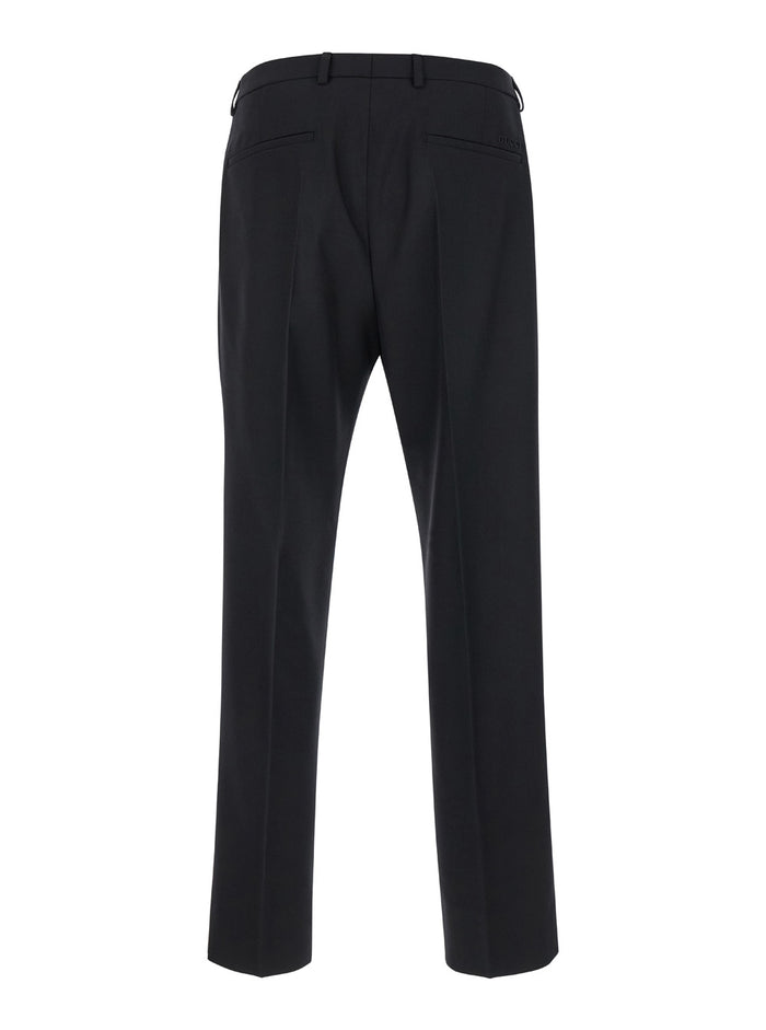 Black Tailored Pants with Tonal Logo Lettering in Wool Man Trousers