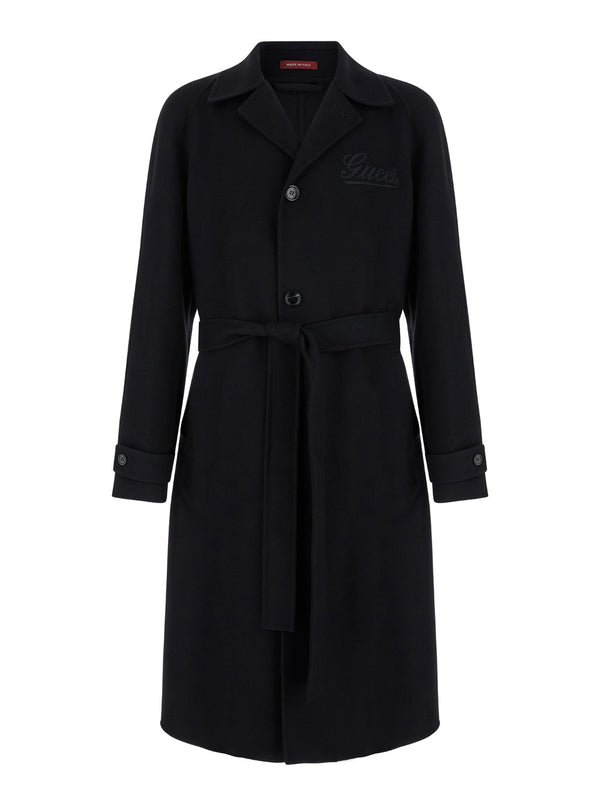 Black Single-Breasted Wool Coat With Belt