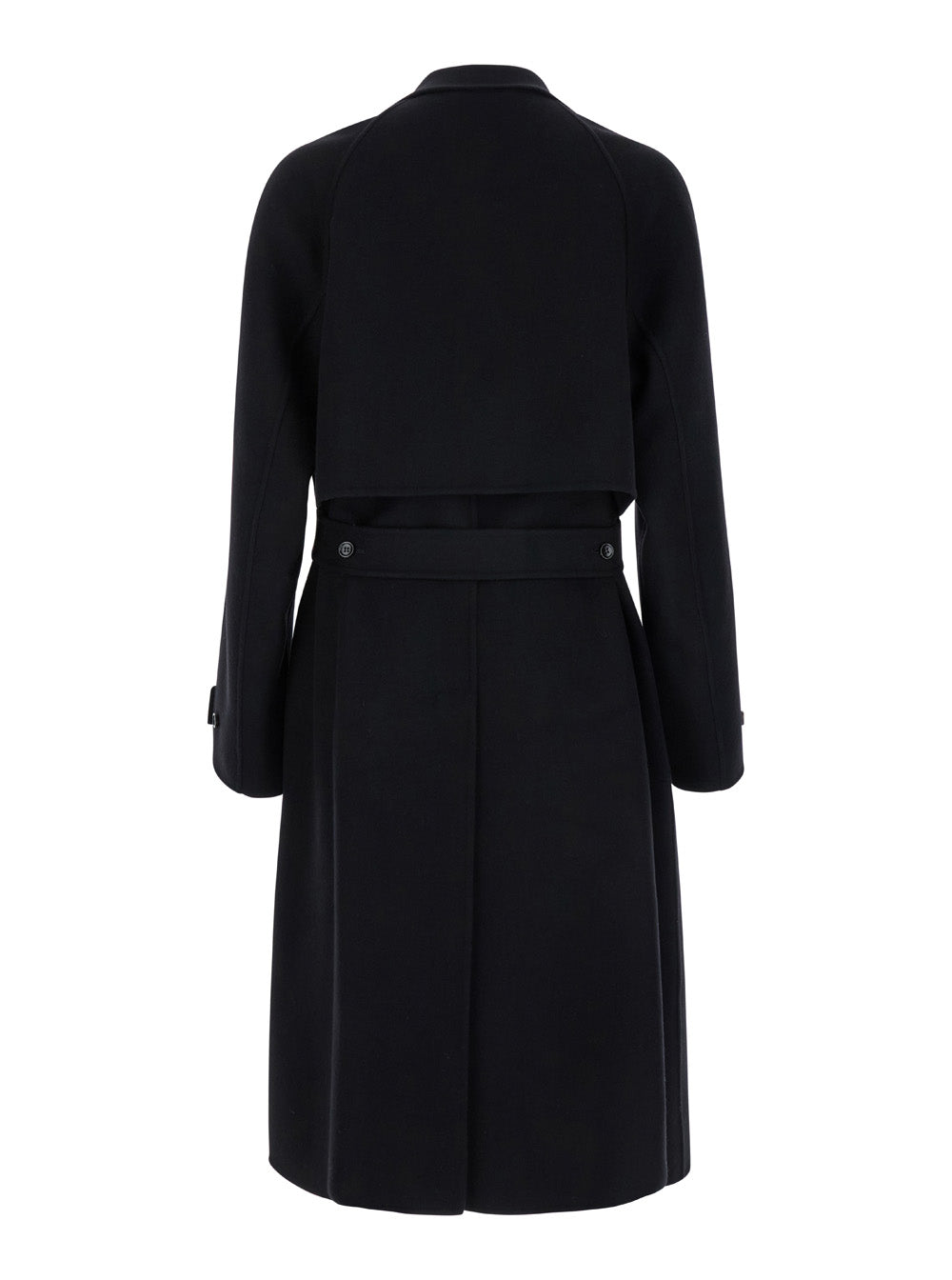 Black Single-Breasted Coat with Wide Notched Revers and Belt in Wool Man Outerwear