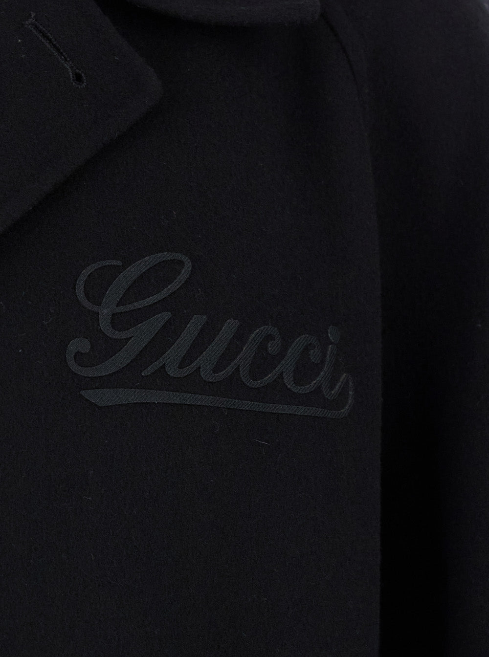 Black Single-Breasted Coat with Wide Notched Revers and Belt in Wool Man Outerwear