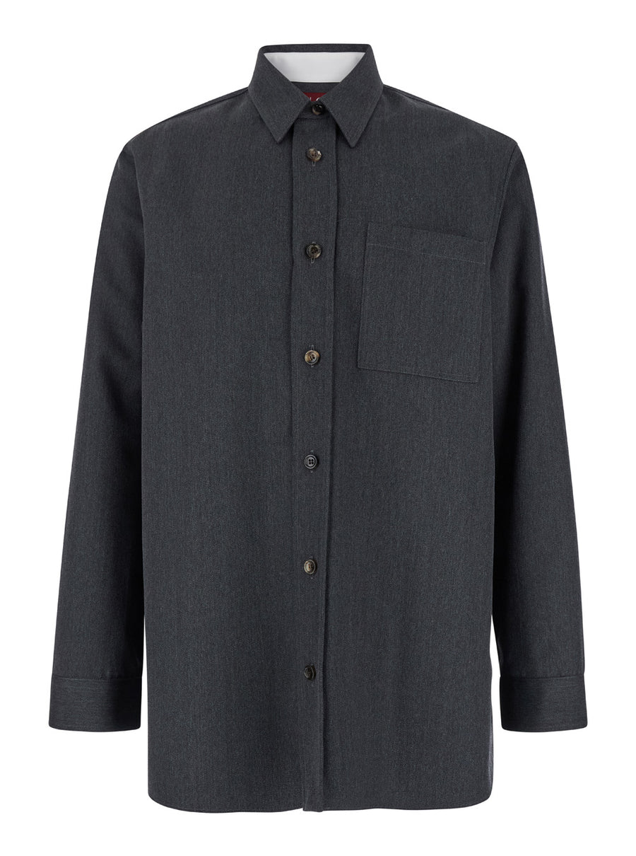 Grey Wool Shirt With Pointed Collar