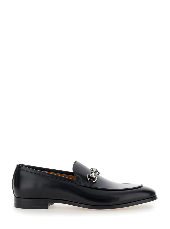 Black Loafers With Horsebit Leather Man Calf Skin