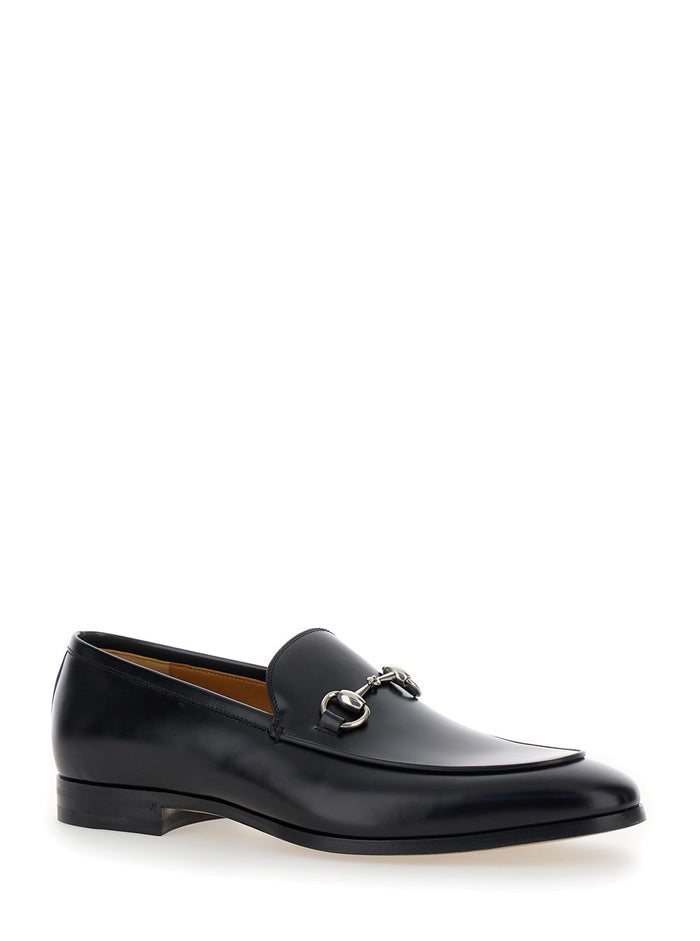 Black Loafers With Horsebit Leather Man Calf Skin