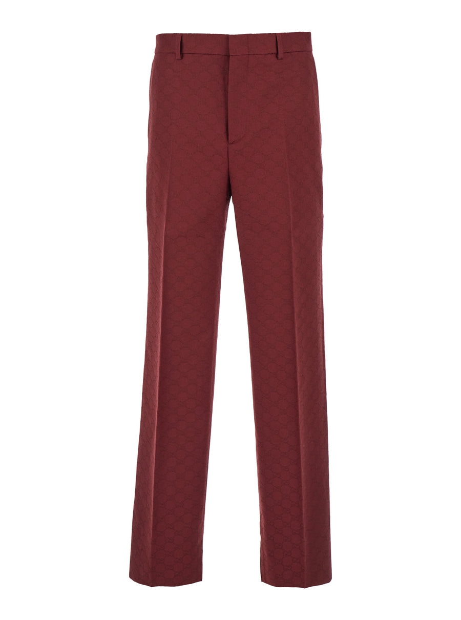 Bordeaux Straight Pants With Gg Motif Cotton Trousers