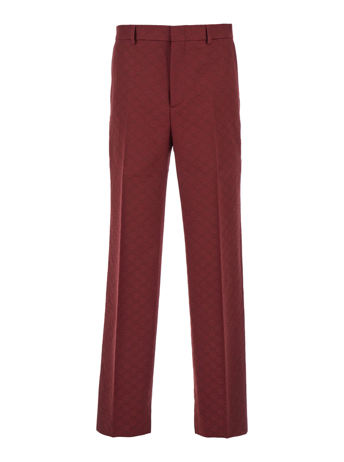 Bordeaux Straight Pants with GG Motif in Cotton Man Trousers