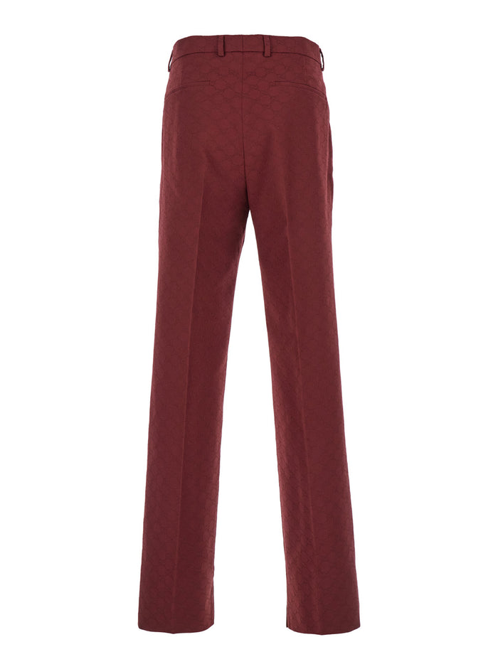 Bordeaux Straight Pants with GG Motif in Cotton Man Trousers