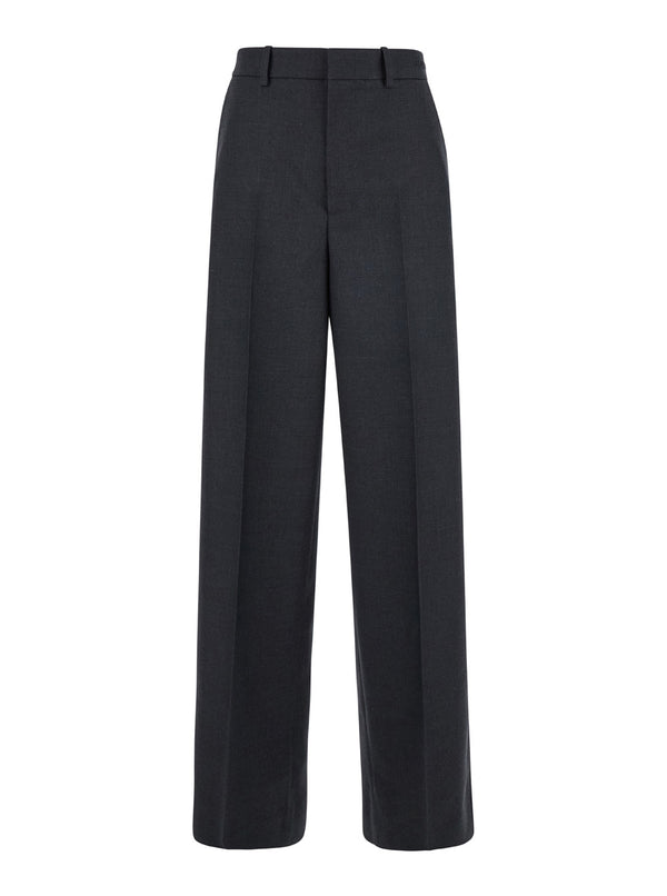 Grey Wool Pants With Logo Detail Trousers
