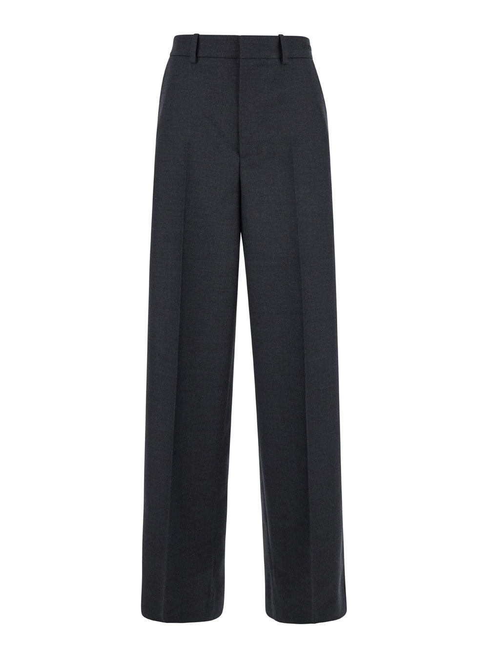 Grey Pants with Logo Lettering Detail on the Waist in Wool Woman Trousers