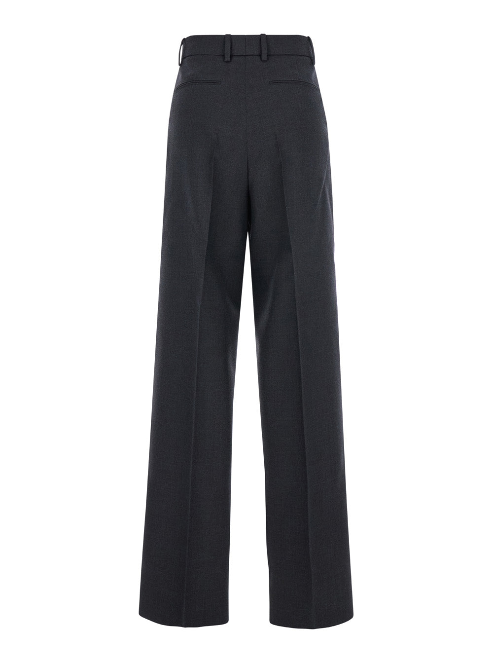 Grey Pants with Logo Lettering Detail on the Waist in Wool Woman Trousers