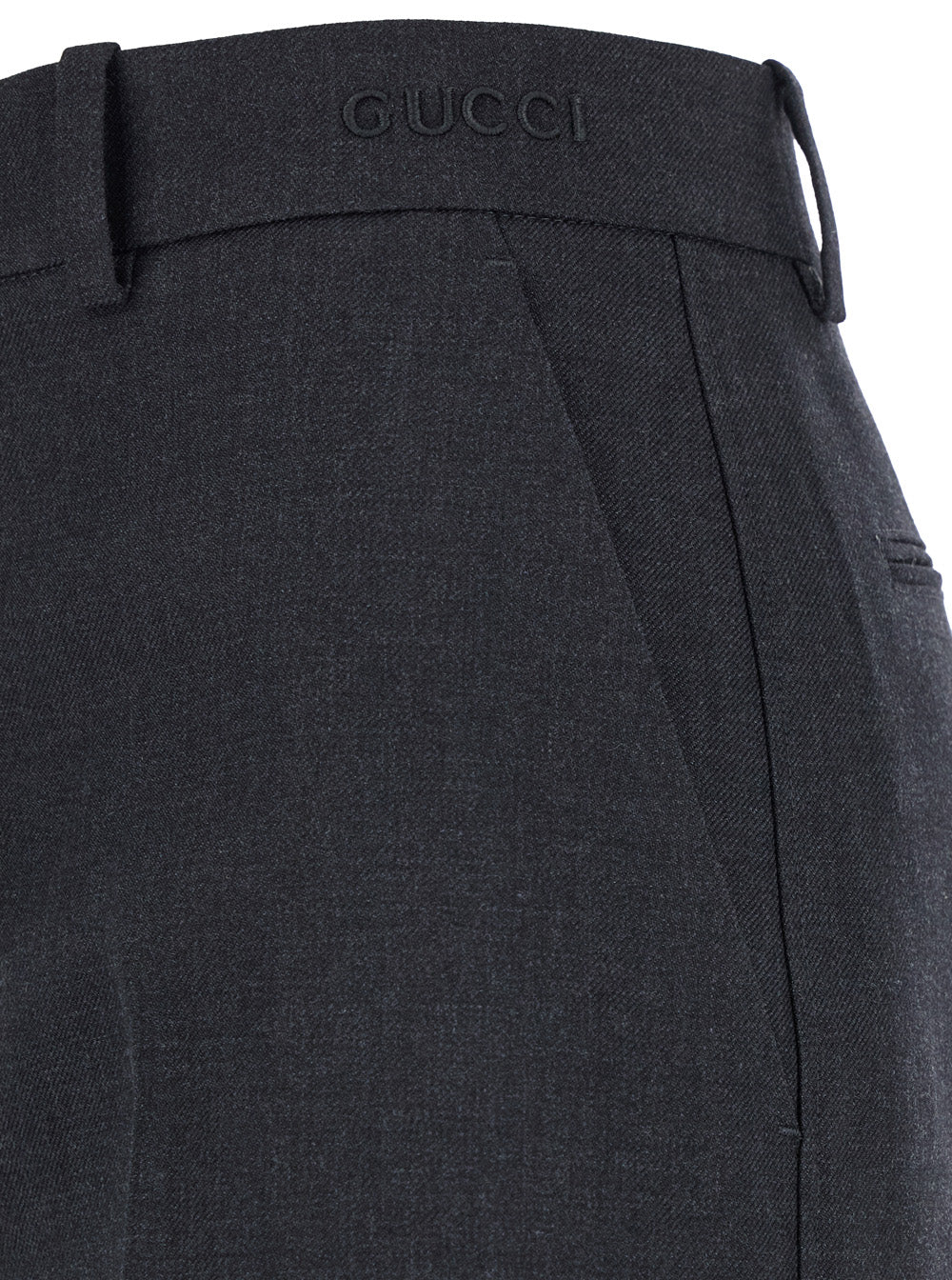 Grey Pants with Logo Lettering Detail on the Waist in Wool Woman Trousers