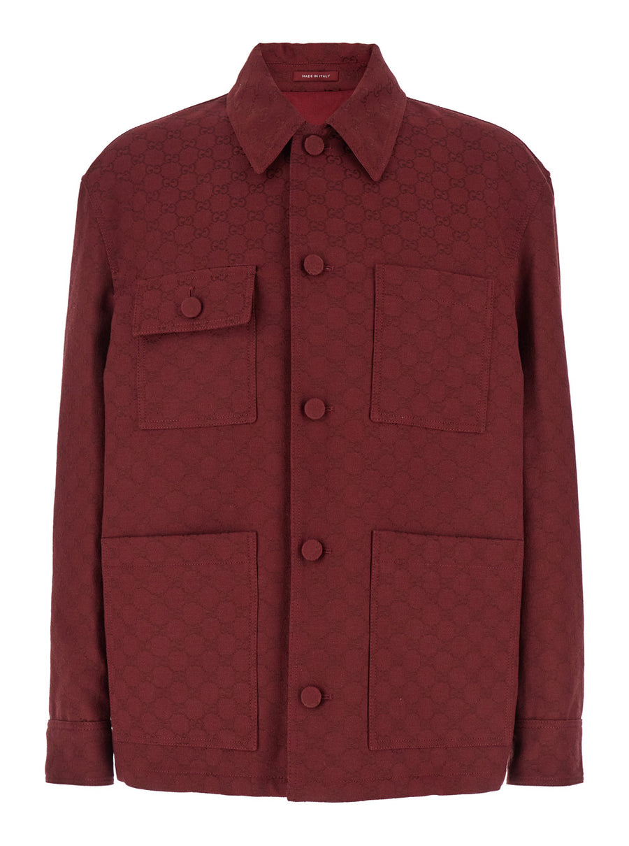 Bordeaux Jacket With Gg Motif Cotton Blend Coat