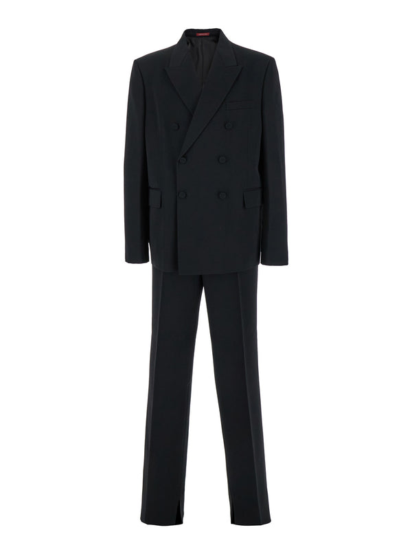 Black Double-Breasted Suit With G Detail Wool Suits