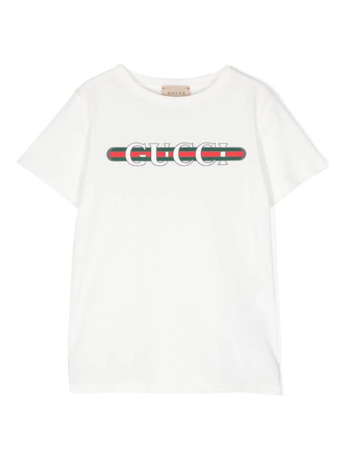 White T-Shirt With Logo Print And Web Jersey Boy Fabric Tshirts Polo Shirts