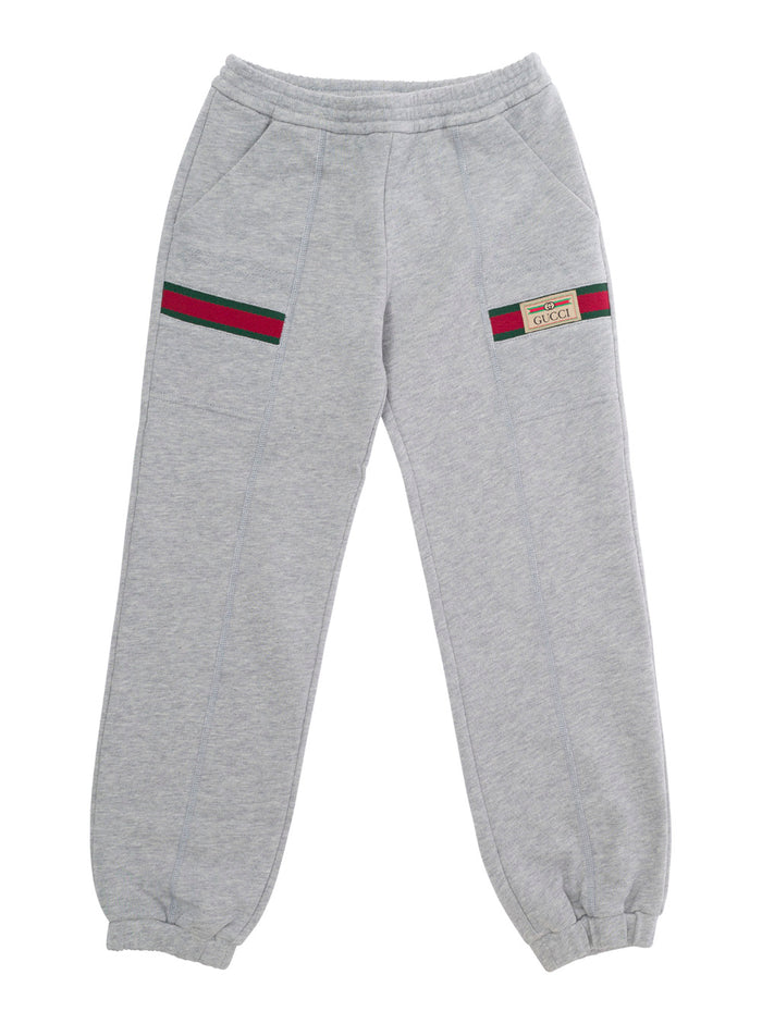 Grey Sweatpants With Web Detail Cotton Girl Trousers