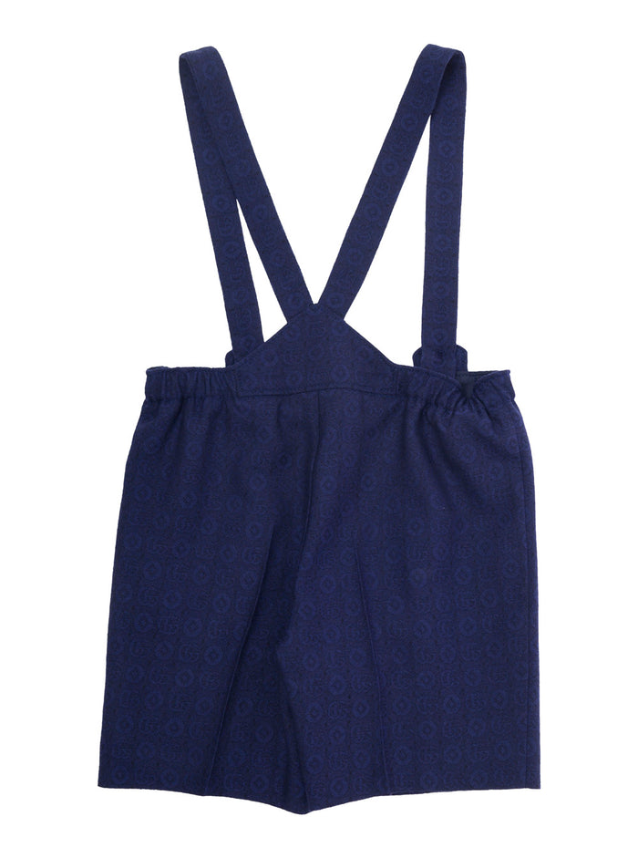 Blue Dungarees With All-Over Logo Print Fabric Baby Blu Jumpsuits