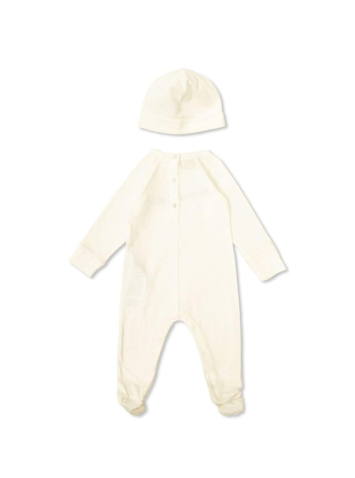 White Romper And Beanie Set With Logo Fabric Baby Suits