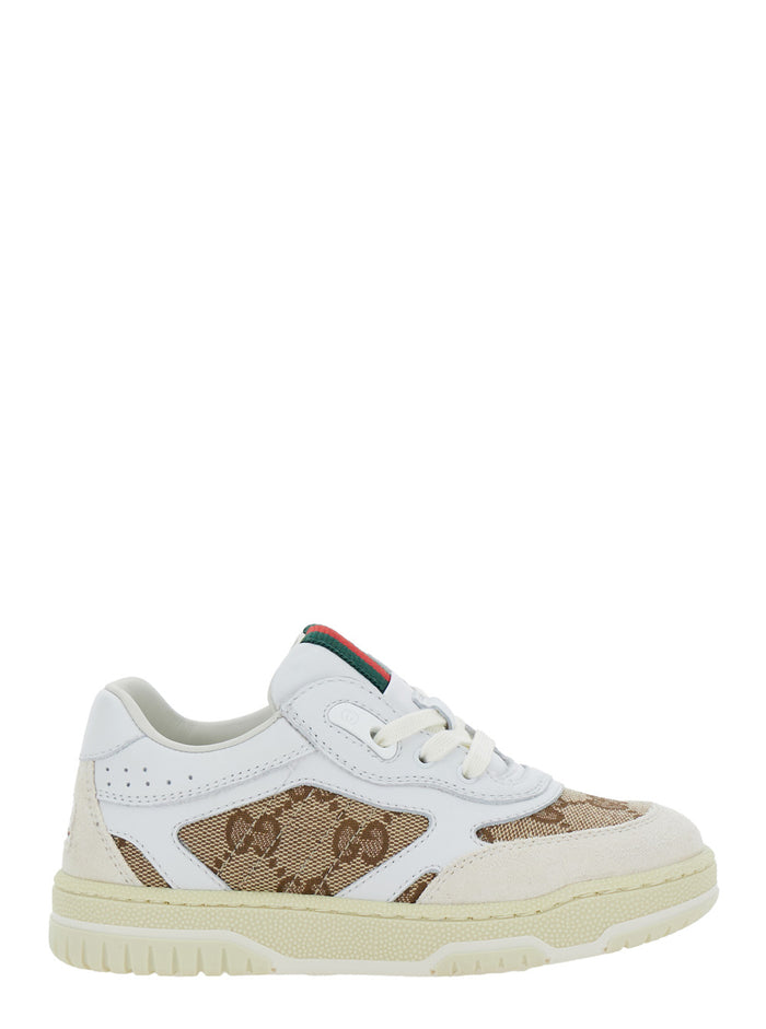 Sneaker With Gg Motif And Web Detail Leather Boy White Calf