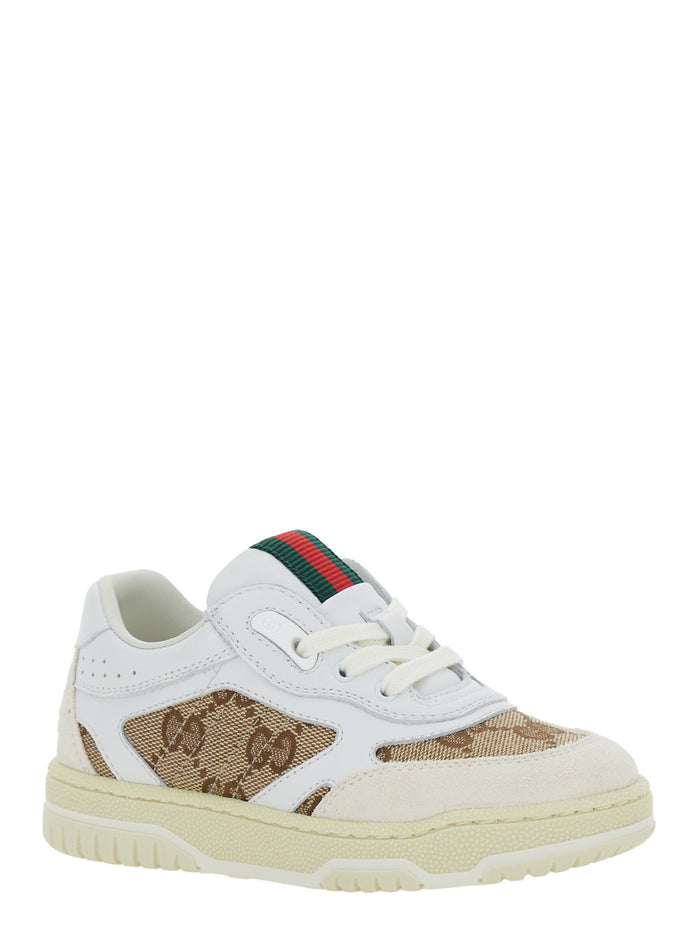 Sneaker With Gg Motif And Web Detail Leather Boy White Calf