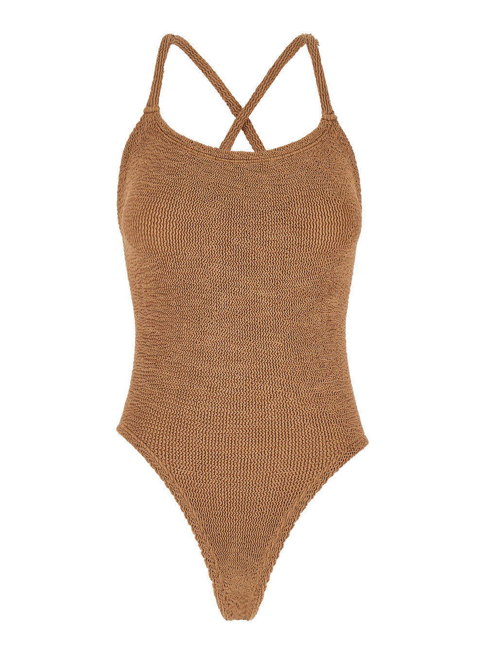Bette Brown One-Piece Swimsuit With Crisscross Straps Stretch Fabric Woman Polyamide Elastane Beachwear