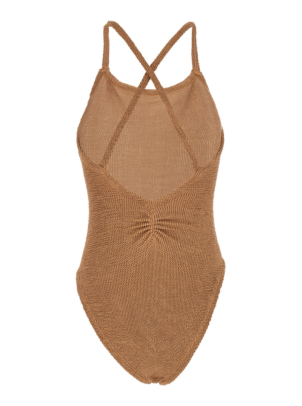 Bette Brown One-Piece Swimsuit With Crisscross Straps Stretch Fabric Woman Polyamide Elastane Beachwear
