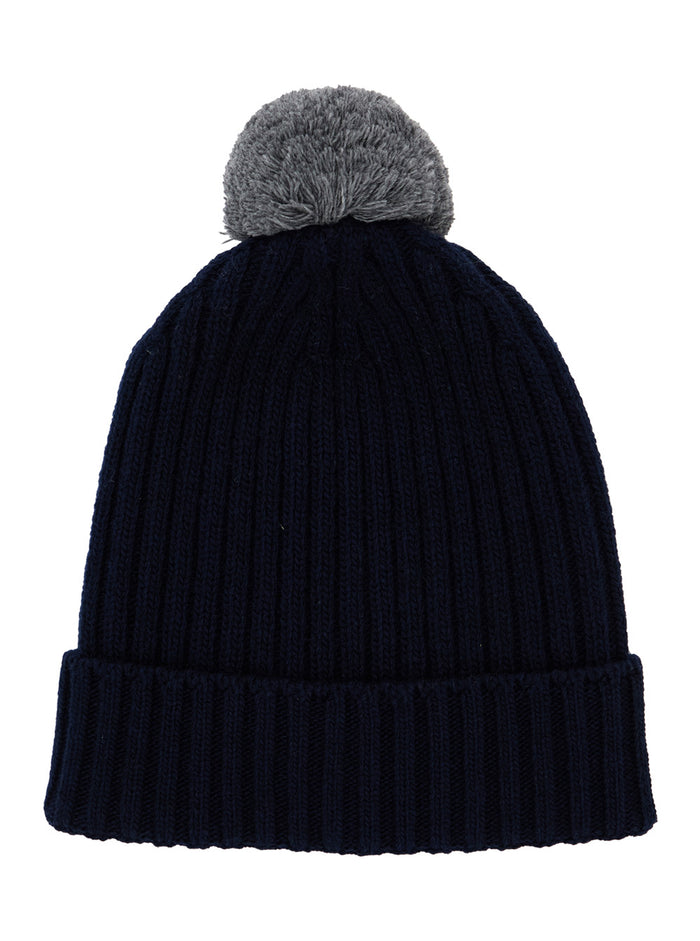 Blue Beanie With Pompom Detail Leather White Boy Blu Virgin Wool Hats And Gloves