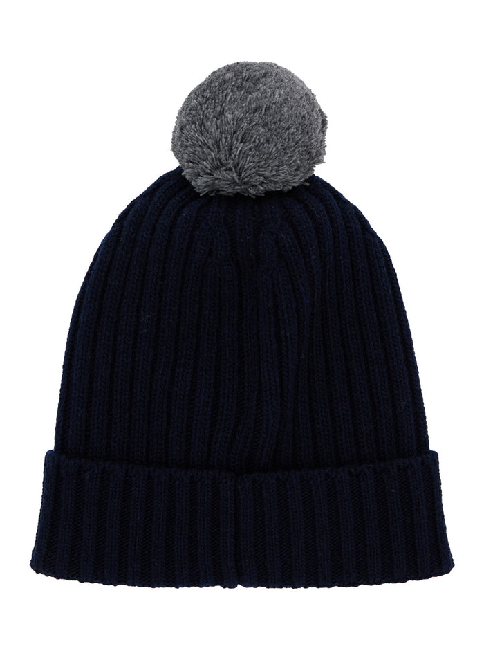 Blue Beanie With Pompom Detail Leather White Boy Blu Virgin Wool Hats And Gloves